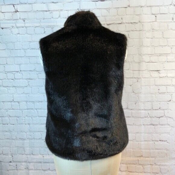 Neck Works Faux Fur Vest Black Full Zip Medium - Picture 3 of 5